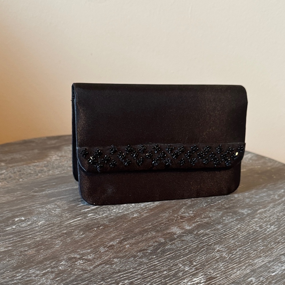 Black Beaded Satin Evening Bag- Unbranded
